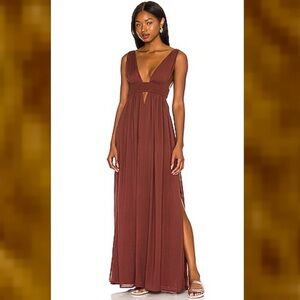 INDAH l Revolve Anjeli Maxi Dress Namibia Side Slits Drop Neck Open Back NWT L